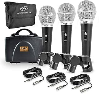 Pyle 3 Piece Professional Dynamic Microphone Kit Cardioid Unidirectional Vocal Handheld MIC with Hard Carry Case & Bag, Holder/Clip & 26ft XLR Audio Cable to 1/4'' Audio Connection (PDMICKT34),Black