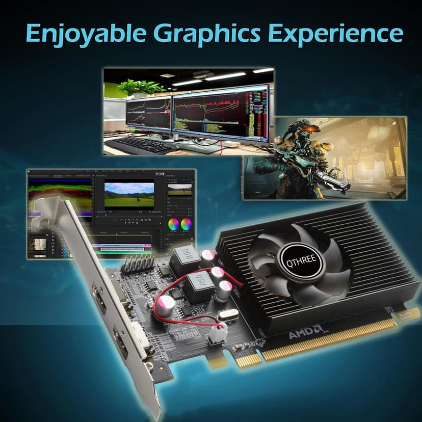 QTHREE Radeon HD 6570 Low Profile Graphics Card,Dual HDMI,1GB,GDDR3,64-Bits,Desktop Video Card for PC Gaming,PCI-Express X16,Computer GPU