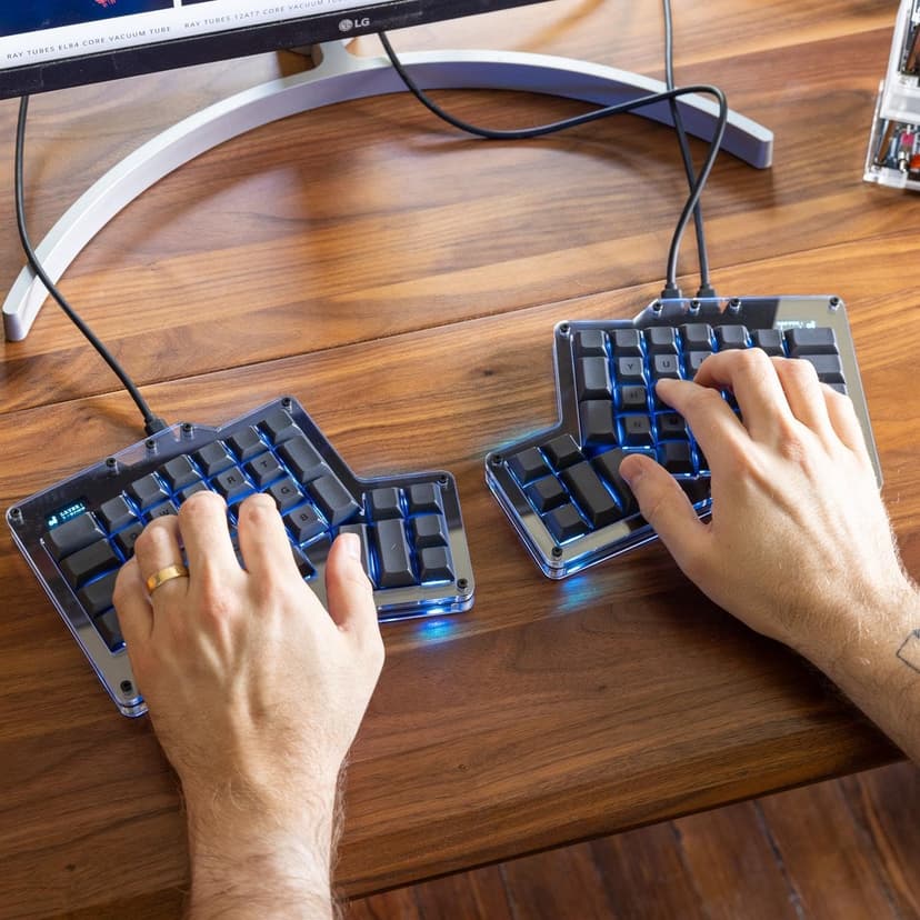 Apos ErgoDox 76 "Hot DOX V2 Split Ergonomic Mechanical Keyboard — Ortholinear, Indicator Screen, QMK/VIA Firmware, RGB, USB-C, PBT Keycaps, Hotswap (Dark - Kailh Rose Red Switches)