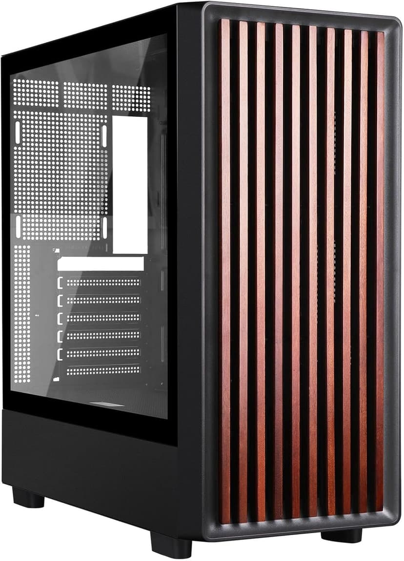 D1 Tempered Glass PC Case Meshify - Walnut Wood Front - Mesh and Glass Side Panel - Can Build in Up to 12 ARGB PWM Fans - High Airflow Mid Tower PC Gaming Case for ATX/mATX/ITX Motherboards Black