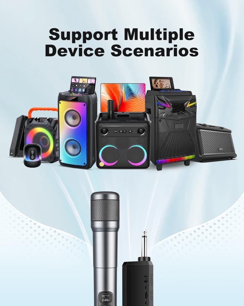 Wireless Microphone, Dual Handheld Dynamic Mic with Rechargeable Receiver, 40H Duration, 200ft Range, Plug and Play, Karaoke Microphone for Singing, Karaoke, Meeting, Church, Wedding