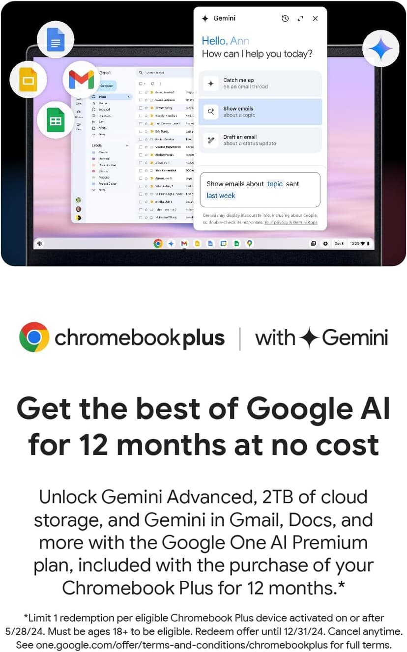 acer Chromebook Plus 514 Laptop with Google AI – 14" Full HD 1920 x 1080 IPS Touch Display | Intel Core i3-N305 | 8GB LPDDR5 | 128GB SSD | Wi-Fi 6E | FHD Camera | Chrome OS | CB514-4HT-375Z (Renewed)