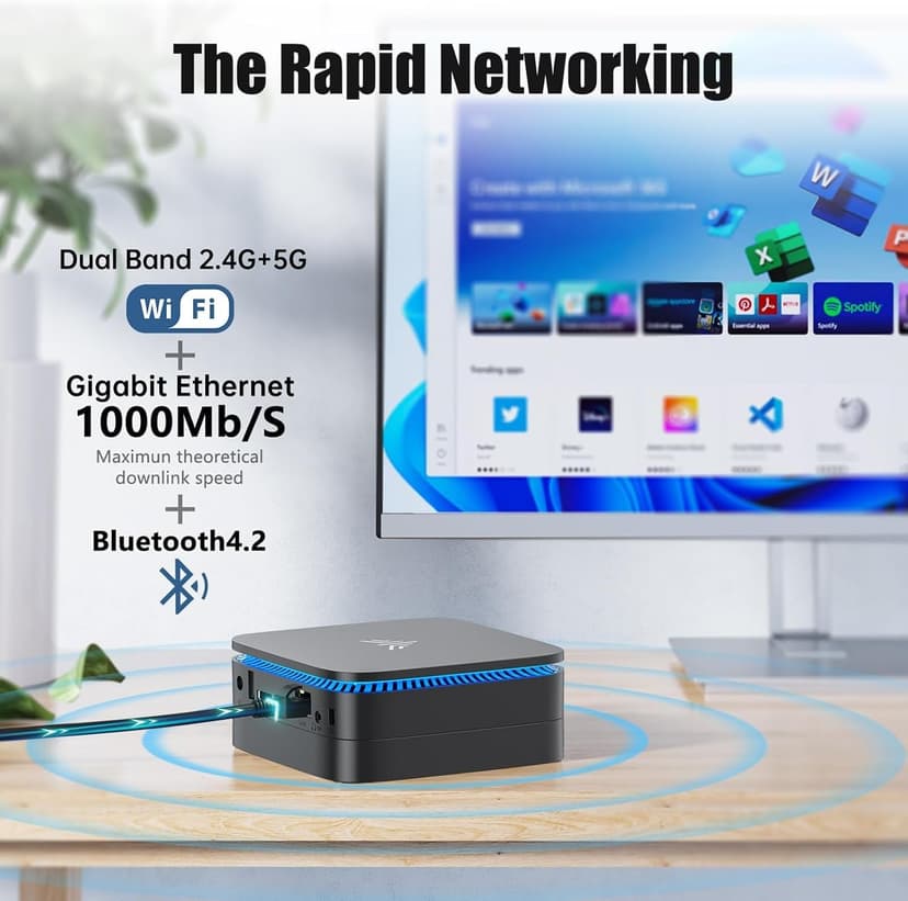 KAMRUI AK1PLUS N95 Mini PC, Intel Processor N95 (up to 3.4GHz), 8GB DDR4 RAM 256GB M.2 SSD, Desktop Computer Support 2.5" SSD, Dual 4K, WiFi, Ethernet for Business, Office, Home