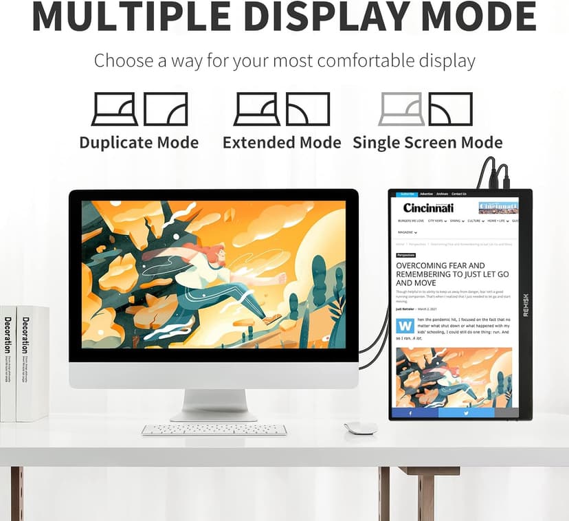 External Travel Monitor, FHD 1080P, 15.6'', Portable, IPS Eye Care Computer Display HDMI USB-C VESA with Smart Cover&Dual Speakers for Mac PC Phone PS4/5 Xbox Switch, Laptop