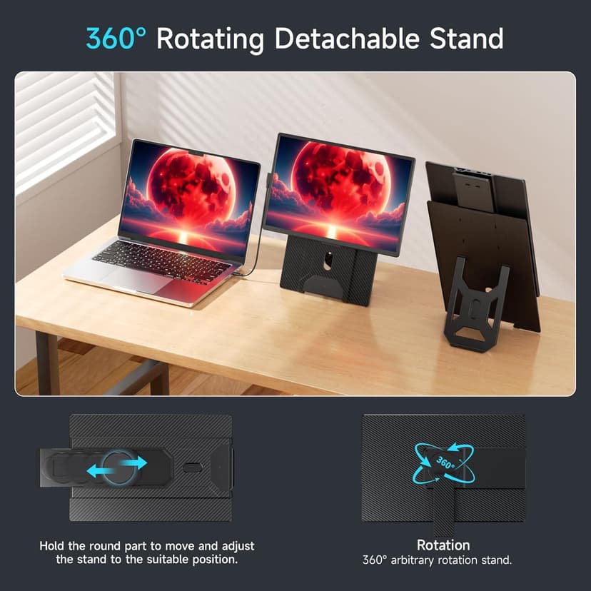 2025 Upgraded Laptop screen extender, 16.1" FHD 1200P, 360° Rotating, Plug&Play, Ultra-Thin Zero Frame, Detachable Stand, portable monitor for laptop, Travel Monitor for Laptop/PC/Mac/Phone
