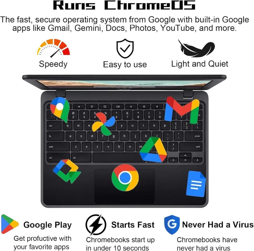 acer 311 Chromebook Laptop, 11.6'' HD IPS Display, 4GB LPDDR4 RAM, 64GB EMMC, Intel Celeron N4500, Intel UHD Graphics, 10 Hours Battery Life, USB3.1，Wi-Fi5, Chrome OS, Black, Warwolf Mouse