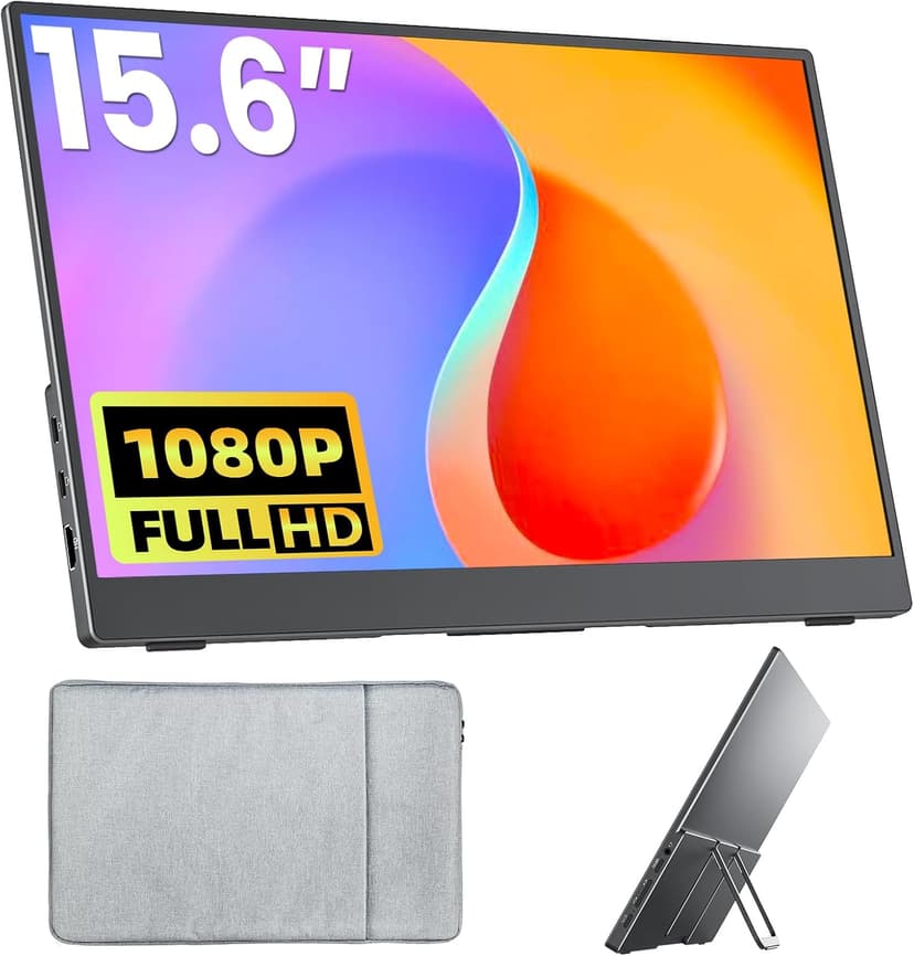 Portable Monitor 15.6 Inch FHD 1080P HDR IPS Travel Monitor with Speakers HDMI Dual USB-C Portable Screen for MacBook Laptop Desktop Surface Xbox PS4 with Kickstand, VESA Compatible