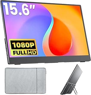 Portable Monitor 15.6 Inch FHD 1080P HDR IPS Travel Monitor with Speakers HDMI Dual USB-C Portable Screen for MacBook Laptop Desktop Surface Xbox PS4 with Kickstand, VESA Compatible