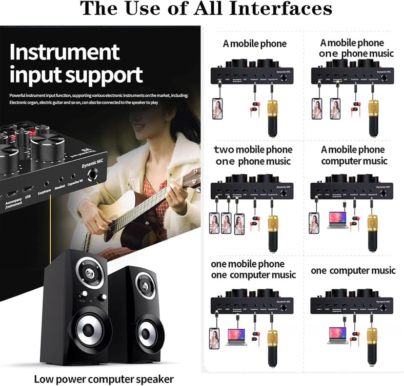 Podcast Equipment Bundle, BM-800 Recording Studio Package with Voice Changer, Live Sound Card - Audio Interface for Laptop Computer Vlog Living Broadcast Live Streaming YouTube TikTok (AM100-V8)