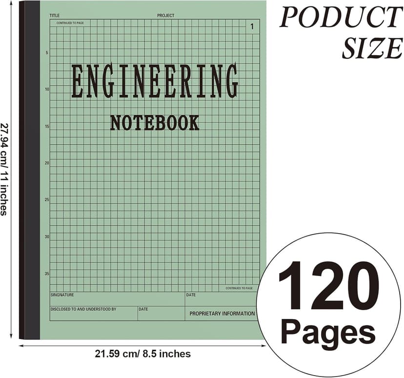 Motiskyy Engineering Notebook 120 Pages Grid Format 8.5" x 11" Paperback Graph Paper Composition Notebook Graph Notepads For Engineer Teacher Architect Designer Scientist (Green,10 Pcs)