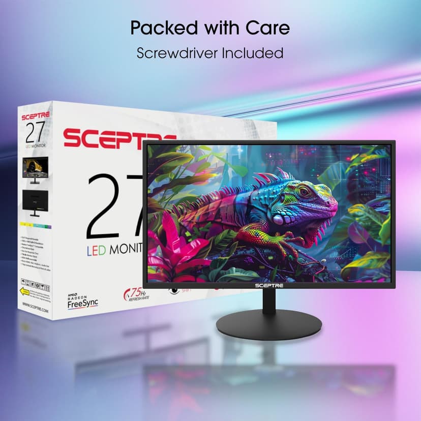 Sceptre E275W-19203R 27 inch1080P LED Monitor 99% sRGB 2X HDMI VGA Build-In Speakers, Machine Black (E275W-19203R series)