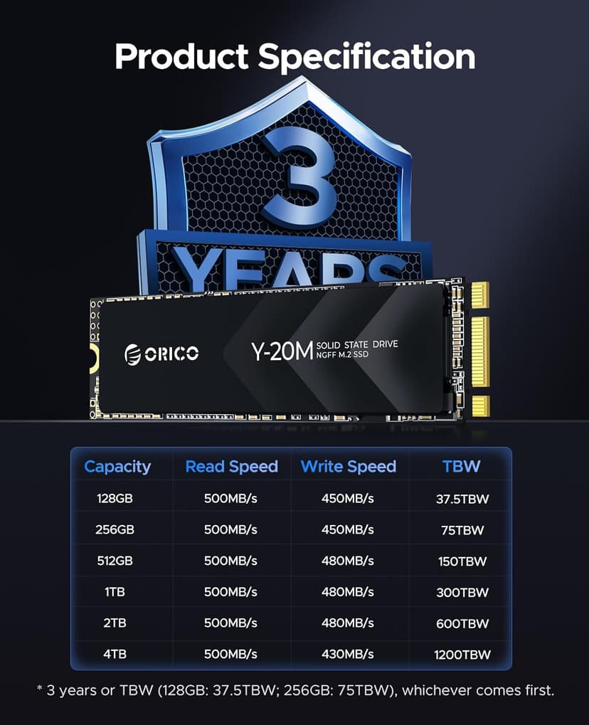 ORICO M.2 2280 SATA SSD, 1TB Internal M.2 SSD with B+M Key for Desktop/Laptop, SATA III 6Gbps NGFF Solid State Drive Low Power Consumption (PCIe NVMe Incompatible) - Y20M