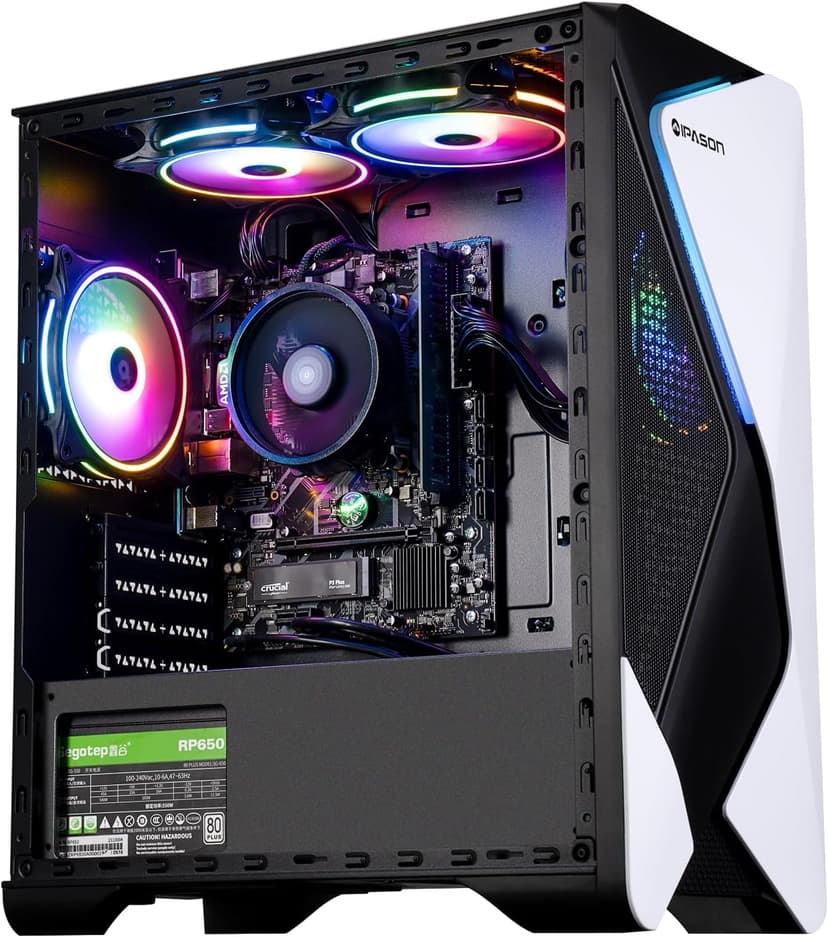 Gaming Desktop PC – AMD Ryzen7 5700G 3.8GHz, AMD Radeon Graphics（Integrated ）, 1TB NVME PCIe Gen4 SSD, 16GB DDR4 RAM 3200, 550W PSU, Windows 11 Home 64-bit Pre-Built PC（White & Black）