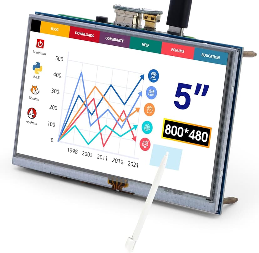 ELECROW 5-Inch Resistive Touch Screen TFT LCD Display, 800x480 HD Resolution, Compatible with Raspberry Pi 5/4/3/2B/Zero, Banana Pi, Jetson Nano, Windows 11/10/8/7