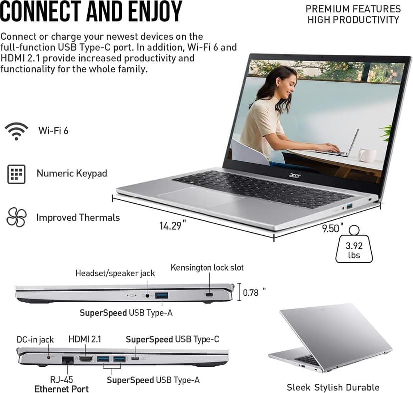 acer Aspire 3 15.6 Laptop Computer, 15 Inch FHD College Students Business Laptop PC, AMD Ryzen 7, 32GB RAM 1TB SSD+512GB Docking Set, Windows 11 Pro Lifetime Office,Ethernet Port,10-Key