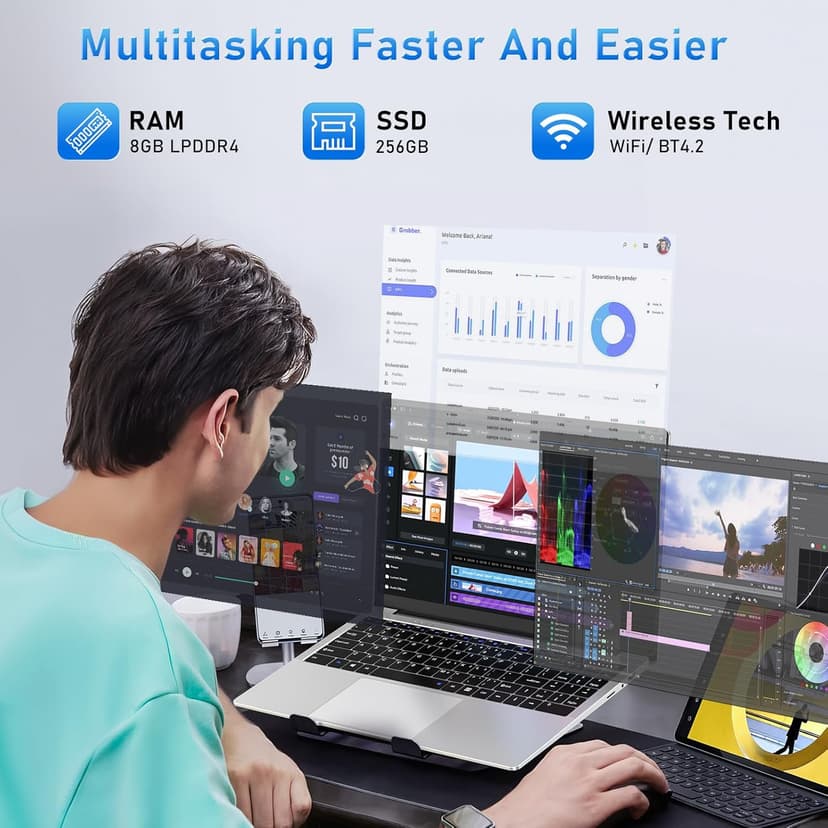 15.6'' Laptop Computer, N4000 Processor Laptops with 8GB RAM, 256GB SSD,15.6 inch FHD 1920 * 1080 Display, WIFI5, BT4.2, Windows 11 Pro