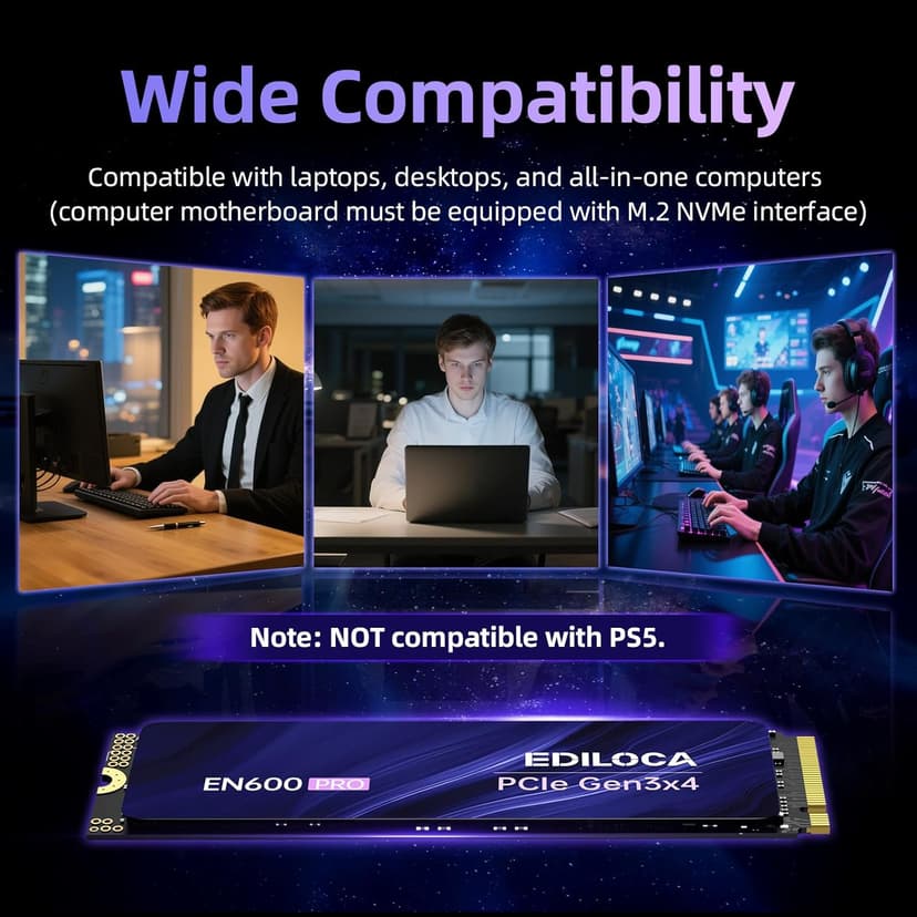 EN600 PRO SSD 256GB PCIe 3.0 Gen 3x4, NVMe M.2 2280, Up to 2800MB/s, Internal Solid State Drive, SLC Cache 3D NAND TLC, Graphene Cooling Sticker, Storage for PC, Desktop and Laptops