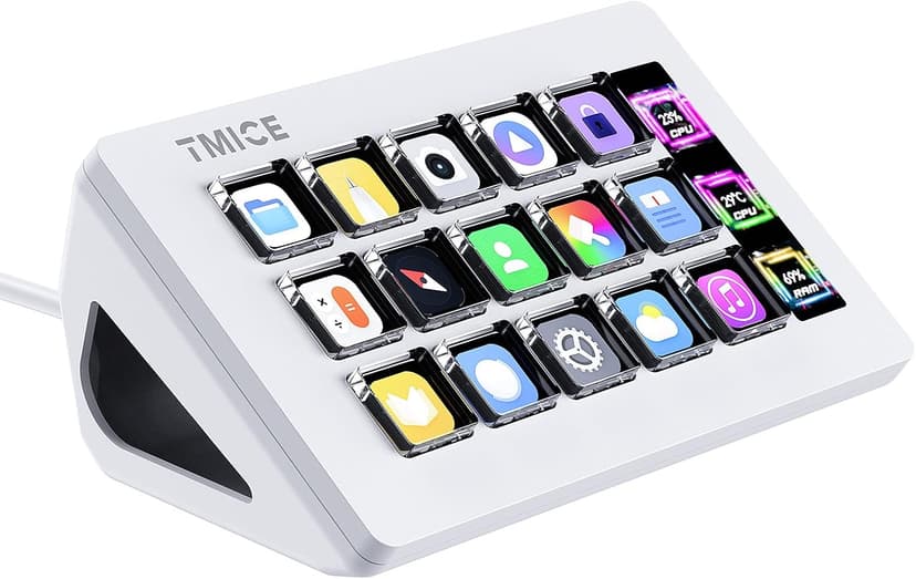 TMICE Stream Controller - Live Production Controller with 15 Customizable LCD Keys and Adjustable Stand, Trigger Actions in OBS Studio, Streamlabs, Twitch, YouTube and More, Works with PC/Mac