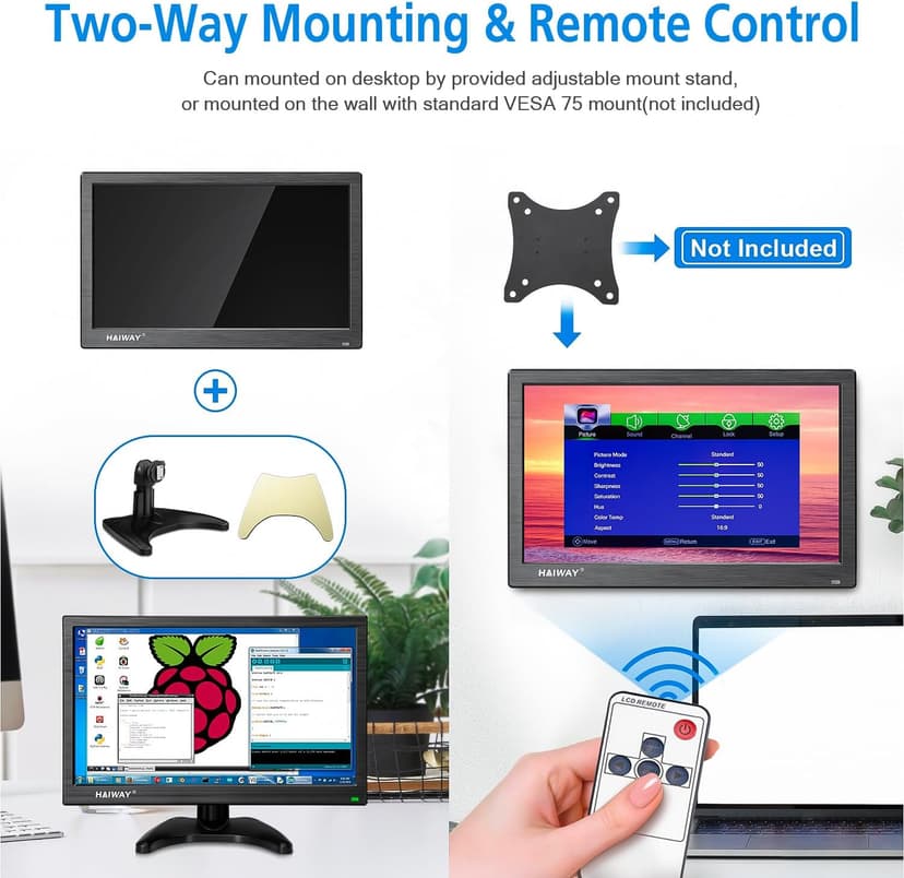 15.6 Inch Small HDMI Monitor, 1366x768 Resolution Security CCTV Monitor with HDMI BNC VGA AV USB Ports, Built-in Speakers LED Monitors for PC, Laptop and Computer for Home Office Warehouse