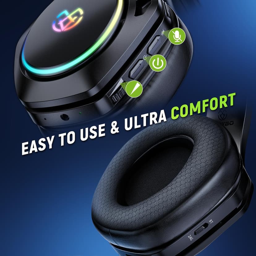 Wireless Gaming Headsets for Ps5 Ps4 PC, 2.4GHz USB & Type-C Gaming Headphones, 40H+ Hrs & 7.1 Surround Sound with Noise Canceling Microphone for Switch Phone