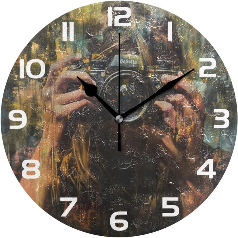Bolaz Wall Clocks Decorative Bedroom Silent Living Room Desktop Photographer Tabletop Shelf Clocks Round Battery Operated 10 Inch Non-Ticking