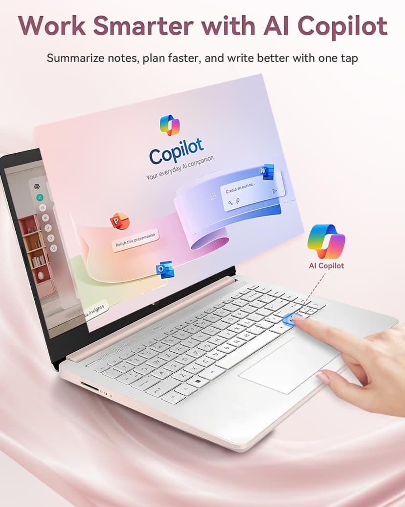 HP 14-inch Student Business Laptop – Intel N150 | Lightweight, AI Copilot Key for Study & Daily Use | 16GB RAM | 128GB UFS + 256GB MSD | w/Accessory Win 11 Pro + MS Office Lifetime | Pale Rose Gold
