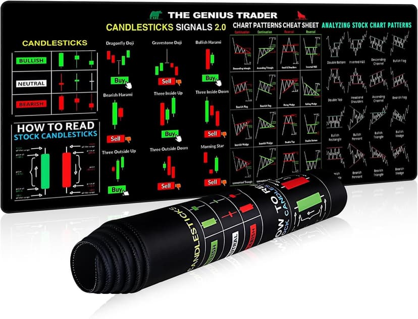 Stock Market Invest Day Trader Trading Mouse Pad Chart Patterns Cheat Sheet,Large Computer Mouse Pad/Desk Mat with Stitched Edges 800x300mm 0320