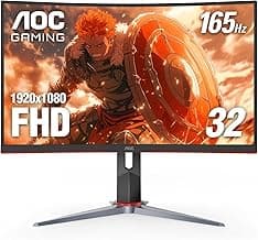 AOC C32G2 32" Curved Frameless Gaming Monitor FHD, 1500R Curved VA, 1ms, 165Hz, FreeSync, Height adjustable, 3-Year Zero Dead Pixel Policy, Black