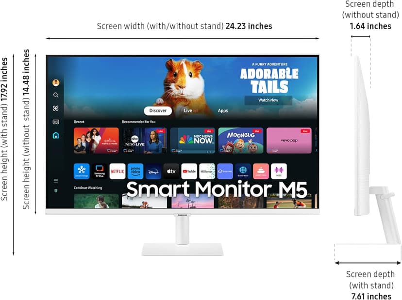 SAMSUNG 27-Inch M5 (M50D) Series FHD Smart Monitor with Streaming TV, Speakers, HDR10, Gaming Hub, Multiple Ports, Workout Tracker, Vision Accessibility Tools, LS27DM501ENXZA, 2024