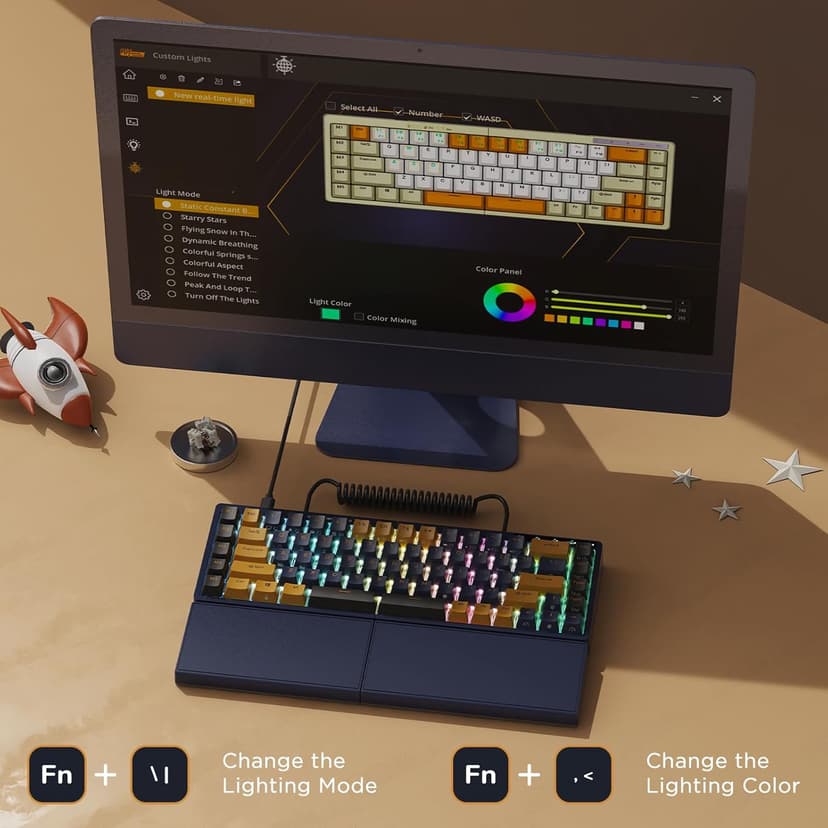 RK ROYAL KLUDGE RKS70 Ergonomic Split Keyboard, Wireless Gaming Keyboard with Bluetooth/2.4G/Wired, 75% RGB Hot Swappable Mechanical Keyboards Fixed Wrist Rest for Win/Mac, Black