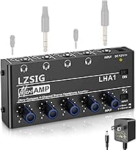 LZSIG Headphone Amplifier 4 Channel Metal Stereo Audio Amplifier, Mini Earphone Splitter with Power Adapter, 1/4" & 1/8" TRS Headphones Output and TRS Audio Input, DC 12V