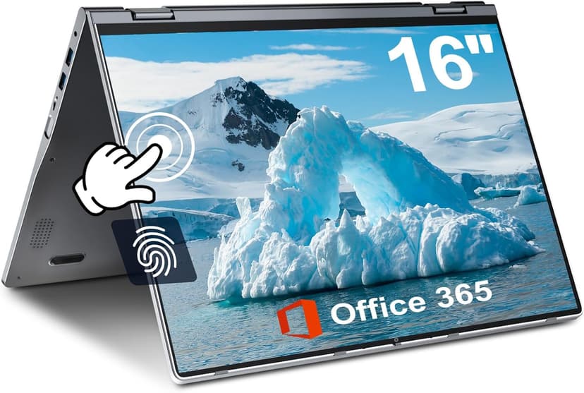 jumper 2 in 1 Laptop, 16 inch Convertible Laptop Computer with IPS FHD 360 Degree Touchscreen, 128GB Storage, 4GB RAM, Fingerprint Reader, Backlit Keyboard, Celeron N5095, 53.2WH, WiFi 6
