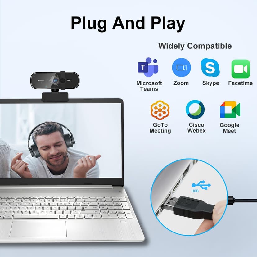 C28 1080P Webcam with Privacy Cover and Tripod Stand, PC Camera with Noise-Cancelling Mic, Auto Light Correction, Plug and Play, Web Camera for Streaming, Zoom/Facetime