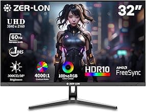 32 Inch 4K UHD (3840 x 2160) Computer Monitor, IPS 60Hz Ultra-Clear Screen, 100% sRGB, Eye Saver/Flicker Free Mode, FreeSync, Built-in Speaker, HDMI2.0 x2, DP1.4 x2