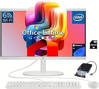 HP 21.5-inch All-in-One Desktop PC - Microsoft Office Lifetime - Free CD/DVD Drive - Wi-Fi 6 - FHD Display - 720P Webcam - Intel Celeron Dual-Core - for Everyday Study & Work Use (16GB RAM, 1TB SSD)