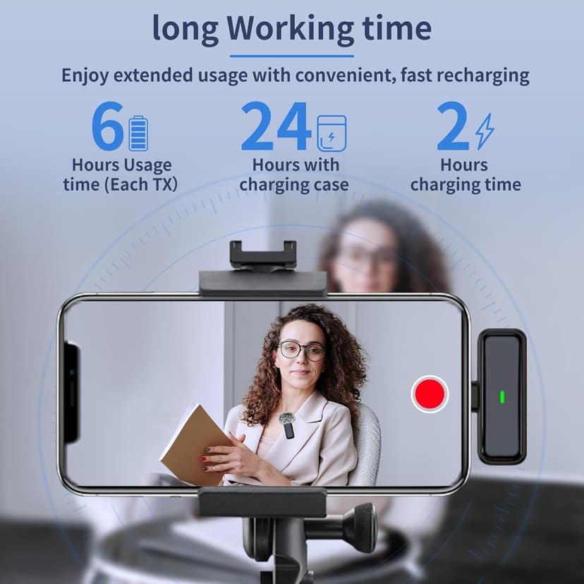 Wireless Microphone for iPhone Android with Charging Case - USB C Lavalier Phone Microphone for Video Recording Noise Cancelling Clip On Mini Mics Intuitive Battery Display