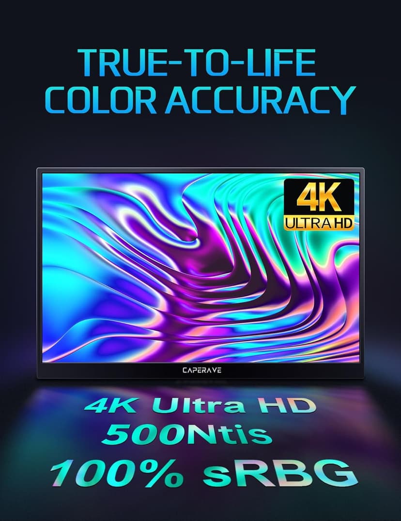 17.3" Portable 4K Monitor, 500 Nits, 3840 * 2160p, 100% Adobe RGB, Travel Monitor with Built-in Kickstand & Speakers, External for Laptop PC, Xbox, Switch, PS4/5