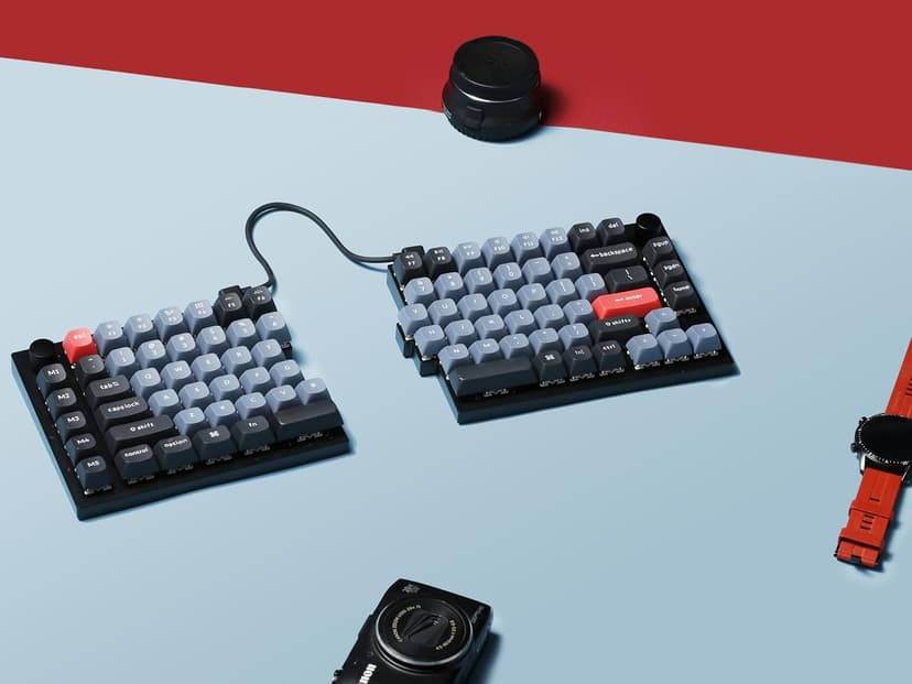 Keychron Q11 QMK/VIA TKL Split Keyboard Ergonomic, 91 Keys 75% Layout Wired Mechanical Gaming Keyboard Mac & Windows with Full Alu Frame, PBT Keycaps & Knobs, RGB Backlight Hot-Swappable Red Switch