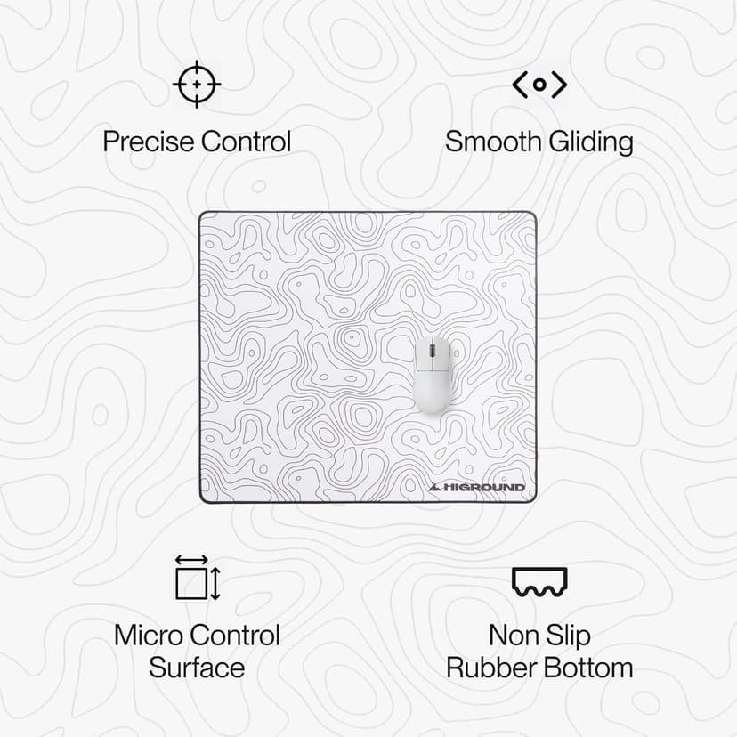 Higround SNOWSTONE Large Topograph Gaming Mousepad, Cool Medium Speed Desk Mousepad, Computer Mouse Mat, Flat Stitched Edge, Full Range of Motion, Non-Slip Rubber Base, Perfect for Gamers & Office Use