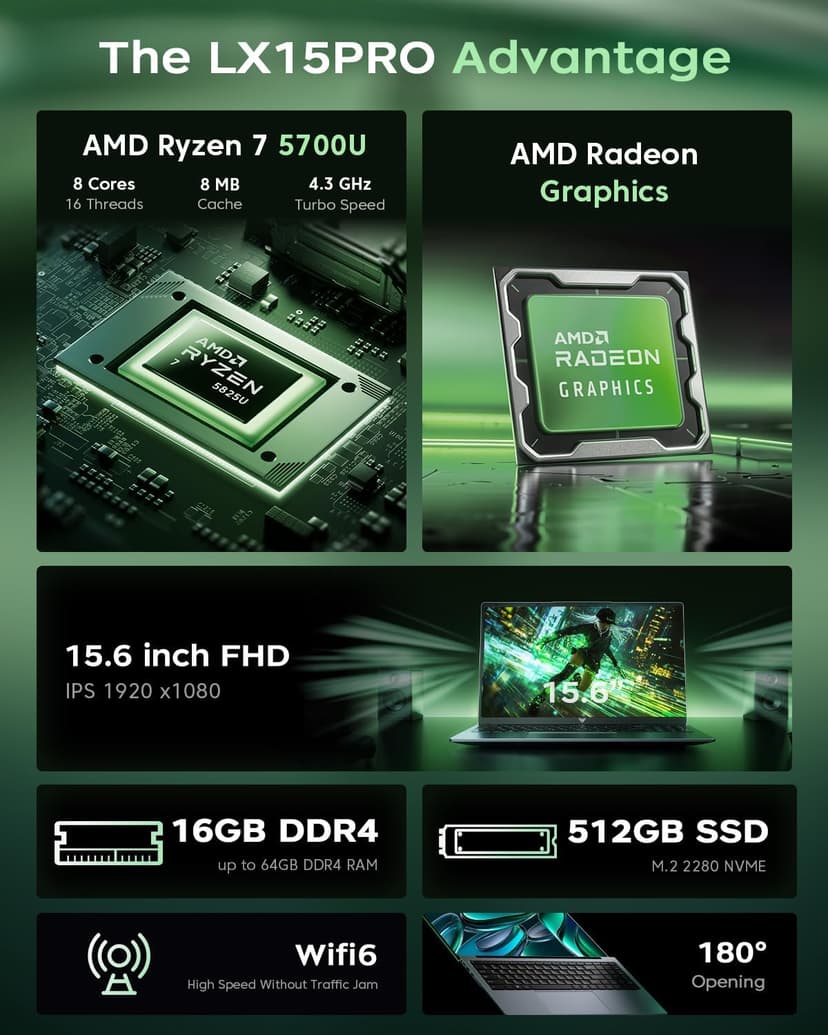 2025 Laptop Computers with AMD Ryzen7, 8-core Processor (Up to 4.3GHZ) with AMD Radeon Graphics,16GB DDR4 RAM 512GB SSD,WiFi 6, Windows 11,15.6 inch IPS Display,4800mAh Battery,Type-C,Micro SD