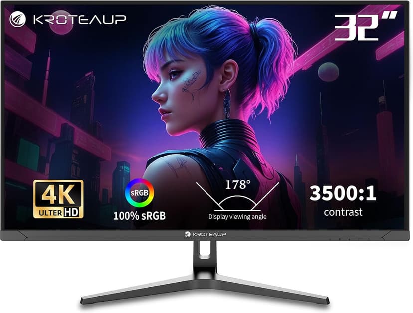 32 Inch UHD Gaming Monitor, (3840 X 2160) Computer Monitor, HDR400, DCI-P3 86%，100% sRGB, Eye Care, Freesync, HDMI, Dp Port and Built-in Speaker, Support Wall