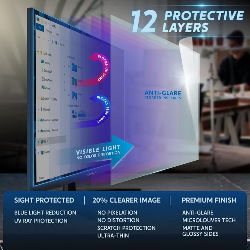 [2 Pack] 24 inch Removable Anti-Glare Blue Light Screen Protector for 16:9 Computer Monitor Display– Anti-Glare, Anti-Scratch, PC Anti-UV Eye Protection Filter Film