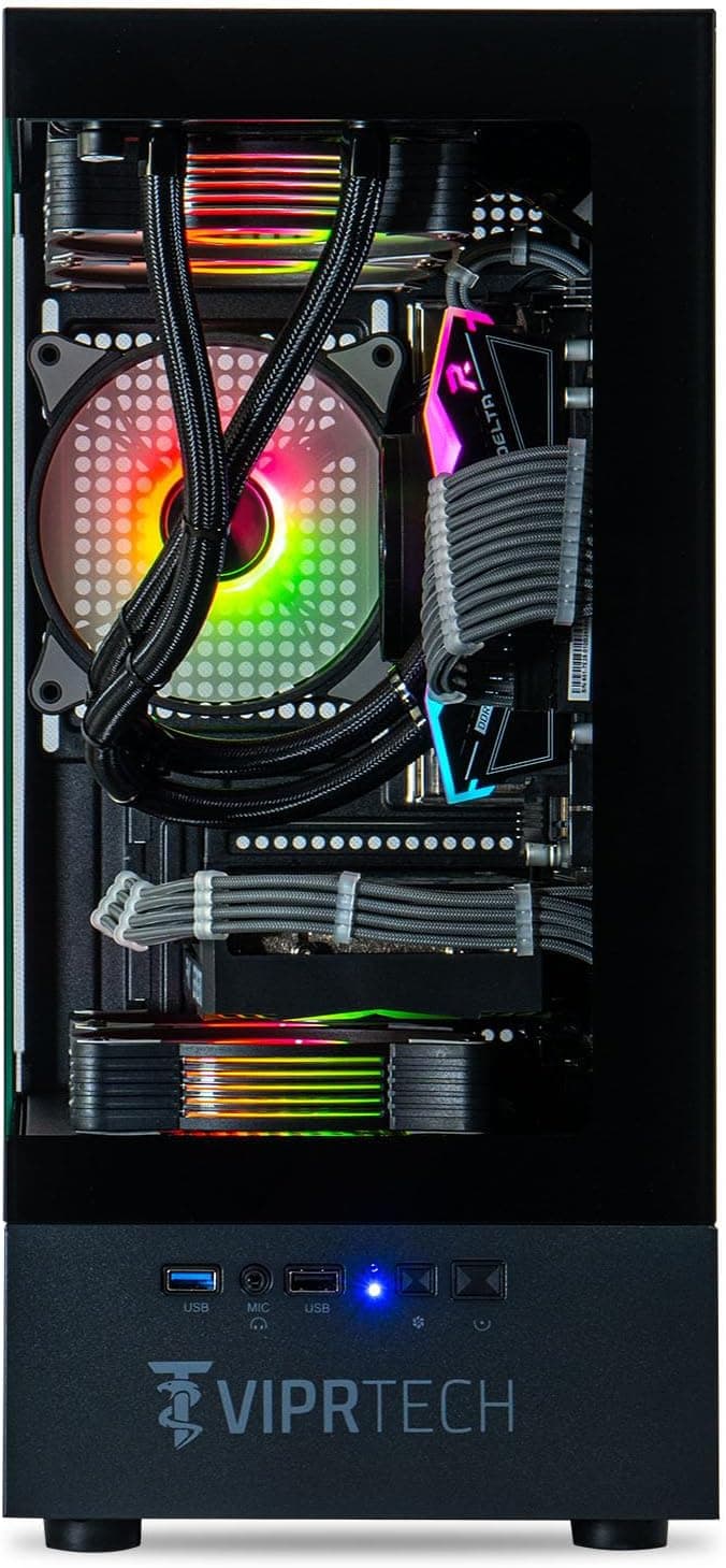 ViprTech Reaper 3.0 Liquid-Cooled PC - AMD Ryzen 7 7700 (5.3Ghz Turbo), RTX 4070 Super 12GB, 32GB DDR5 6400, 2TB NVMe SSD, 800W Gold, VR-Ready, WiFi BT, Win 11, Gaming Desktop Computer Black