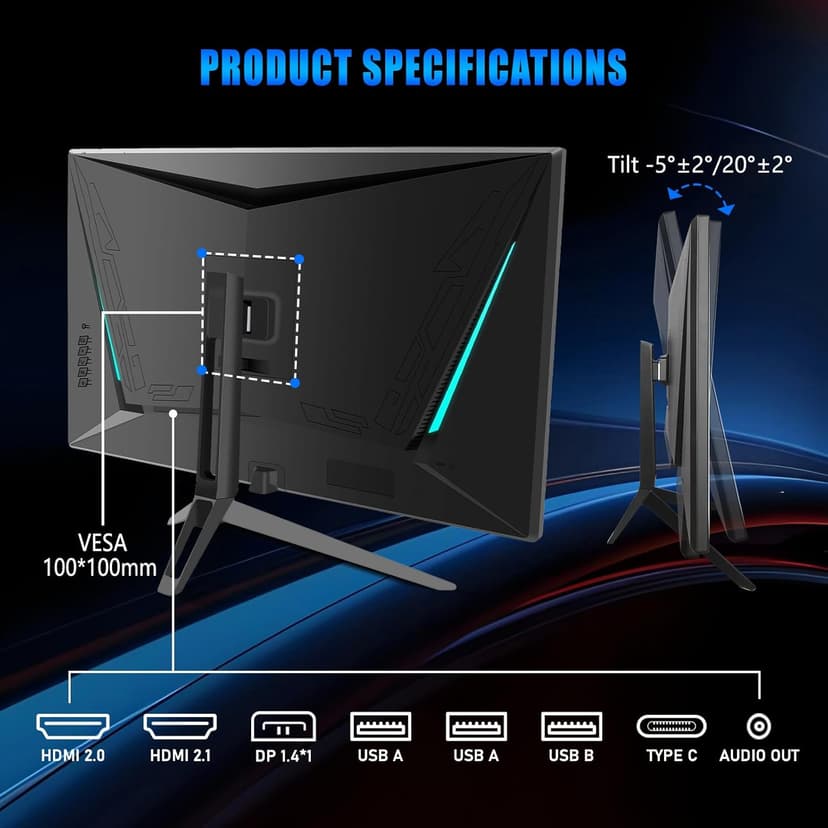 28 Inch 4K Gaming Monitor 144Hz 1ms，IPS Screen with HDR400, 100% sRGB，3840x2160 UHD, AMD FreeSync/G-Sync，PC Monitor for Gaming,Office,Type-C/HDMI/USB，VESA Mount, Bluelight Filter