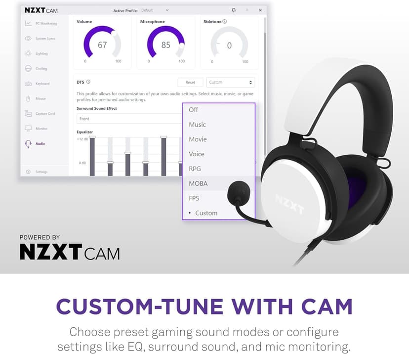 NZXT Relay Wired PC Gaming Headset - AP-WCB40-W2 - Hi-Res Audio Certified - DTS Headphone:X - 7.1 Surround Sound - Lightweight & Comfortable Design - Detachable Microphone - White