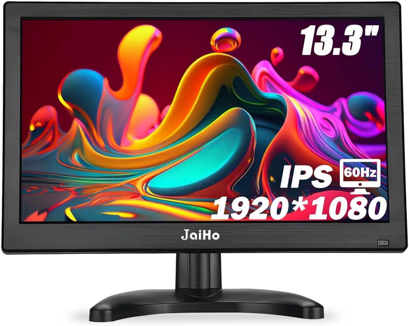 JaiHo 13.3 Inch Small HDMI Monitor 1920×1080 Resolution 60Hz HD IPS Display Screen, 16:9 Security Monitor for Gaming CCTV Security Camera Raspberry Pi PC, Built-in Speaker, Black