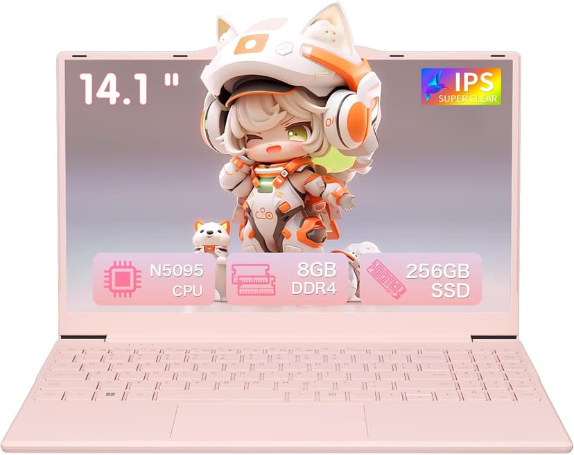 14.1" FHD Laptop for Study and Business, 4-Core CPU N5095 up to 2.9GHz, 8GB RAM 256GB SSD, Numeric Keypad, HDMI Port, Slim and Lightweight, Win11 Pro OS, 2-Year Warranty – Silver