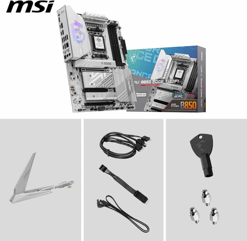 msi MPG B850 Edge TI WiFi Motherboard, ATX - Supports AMD Ryzen 9000/8000 / 7000 Processors, AM5-80A SPS VRM, DDR5 Memory Boost (8400+MT/s OC), PCIe 5.0 x16, M.2 Gen5, Wi-Fi 7, 5G LAN