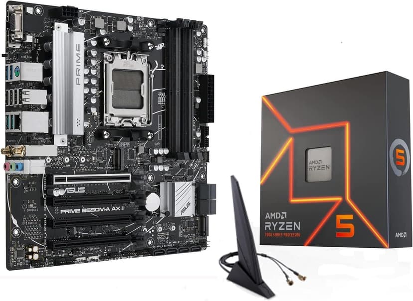 Micro Center AMD Ryzen 5 9600X CPU Processor Bundle with ASUS Prime B650M-A AX II Micro ATX Motherboard (DDR5, PCIe 5.0, Wi-Fi 6, USB 3.2 Gen 2)