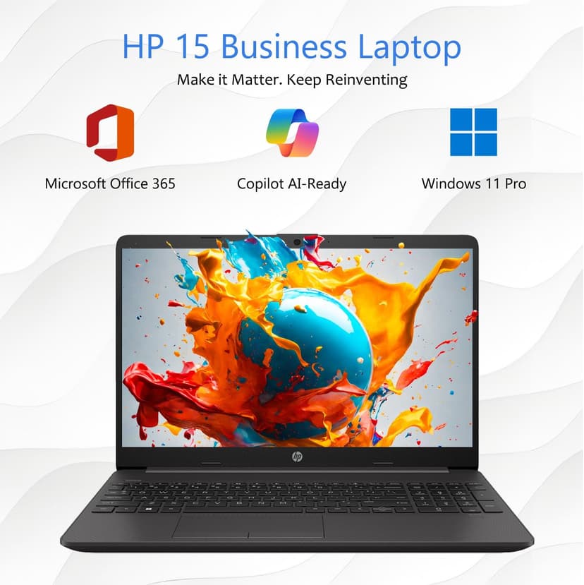 HP 15 Laptop for Home or Work, Windows 11 Pro with Microsoft Office 365, 15.6" FHD LED Display, 16GB RAM, 1TB SSD, Copilot AI-Ready, AMD Powerful Processor, Ethernet Port, SD Card Reader, WOWPC USB